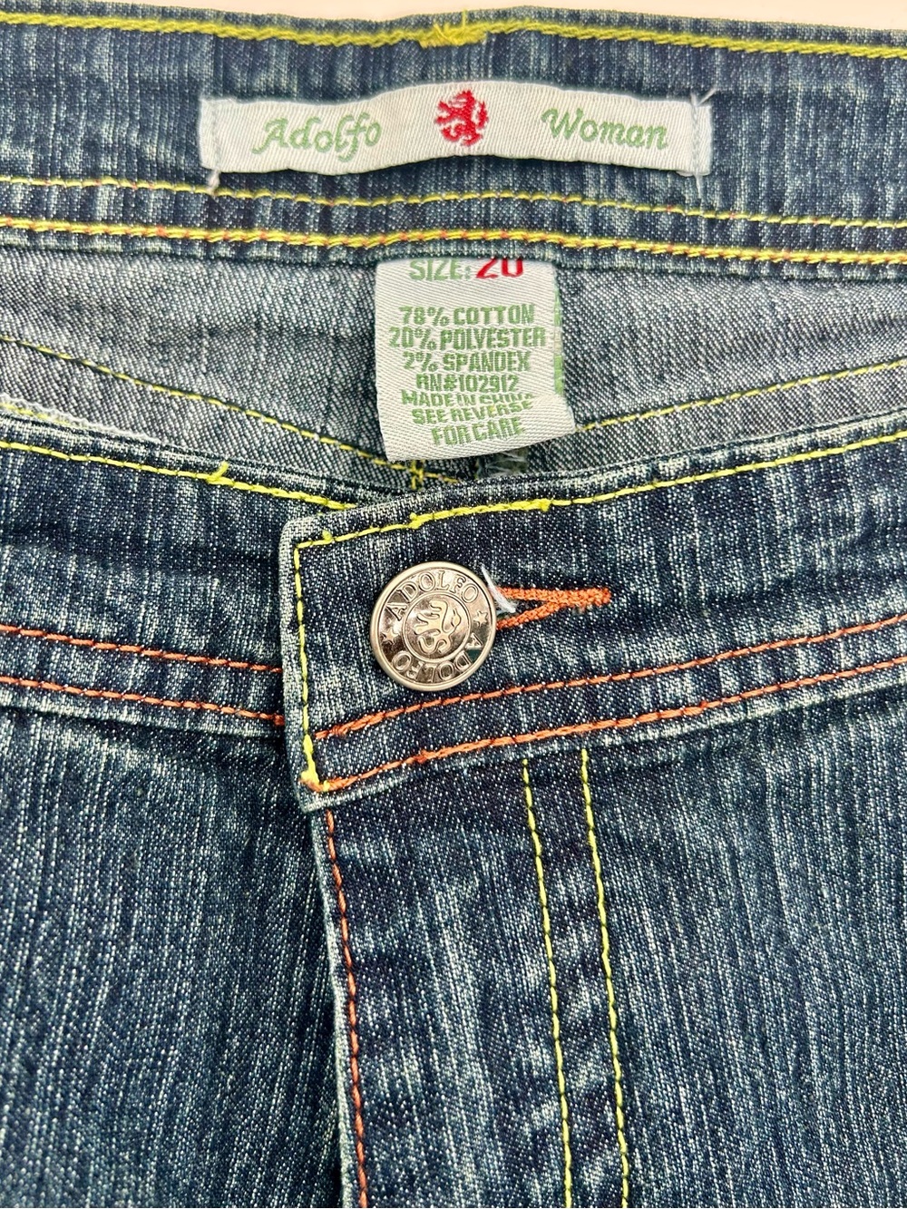 Adolfo Woman Medium Wash Jeans with Yellow & Orange Stitching Size 20